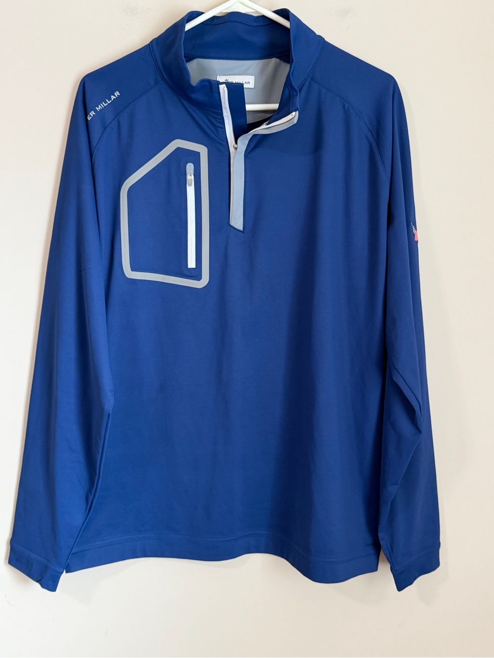 Peter Millar Forge Performance Quarter Zip Golf Pullover Blue 1/4 Zip Jacket L